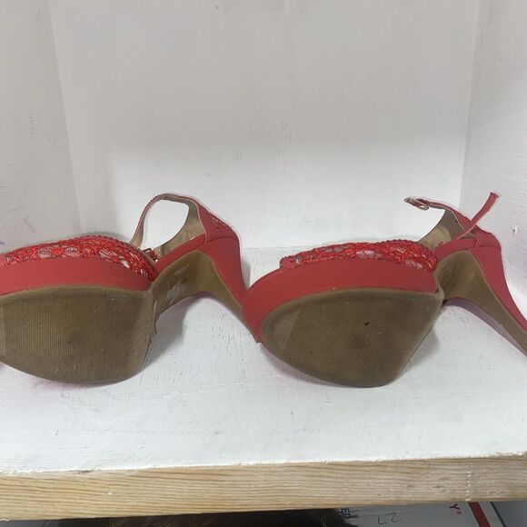 Lov Mark High Heels Womens Red Glitter Platform Ankle Strap Sandal Sz 8 - Picture 4 of 8